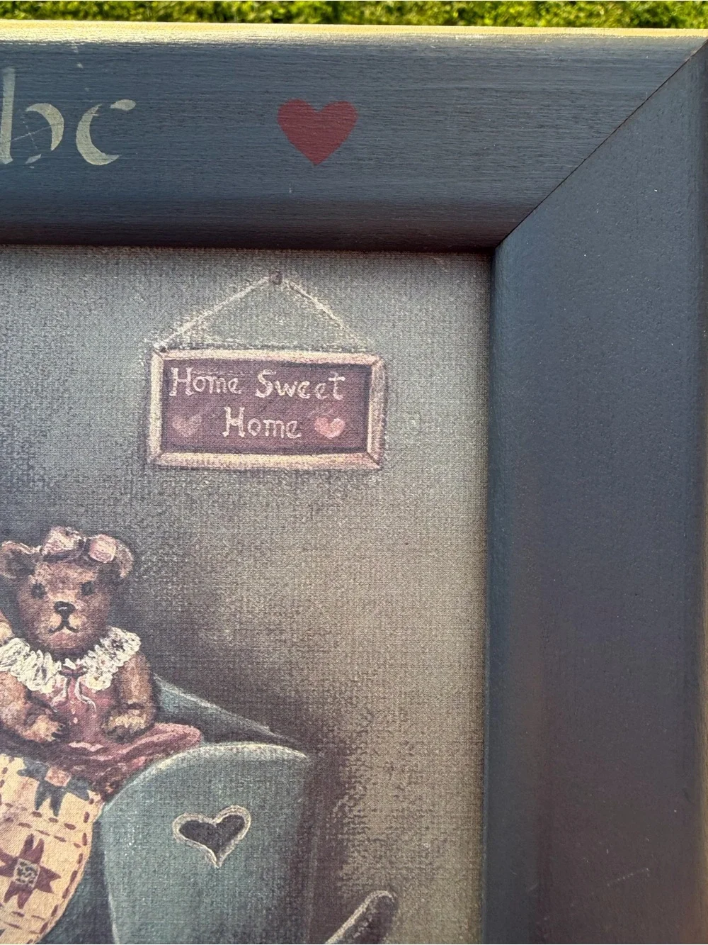 Vintage Children’s Wood Square Picture Frame Teddy Bears Hanging Wall Mount